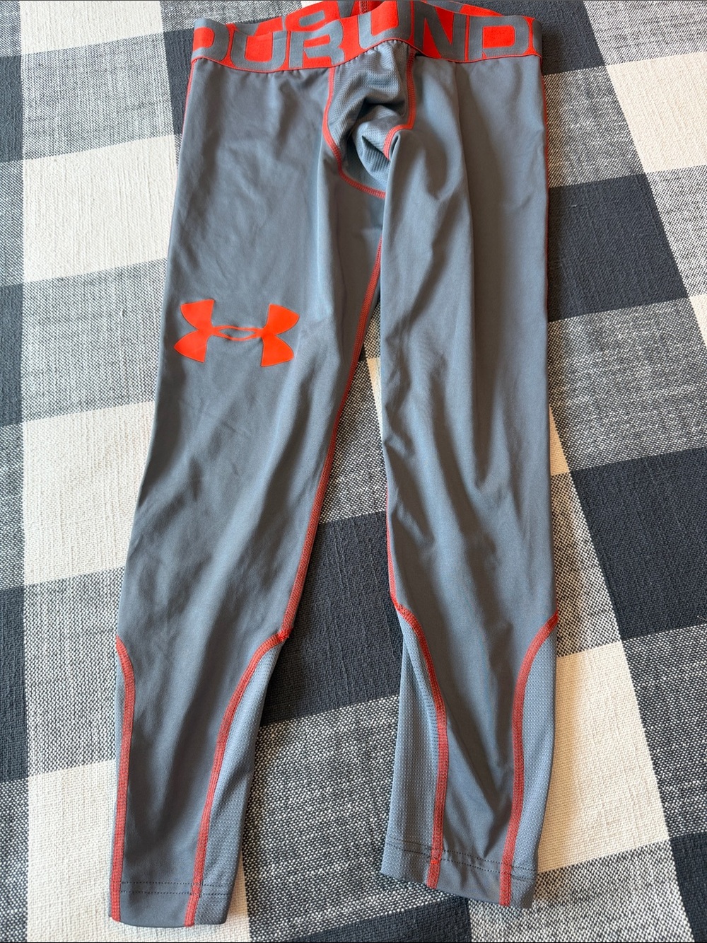 Under Armour Gray compression Leggings with Orange Logo and Stitching